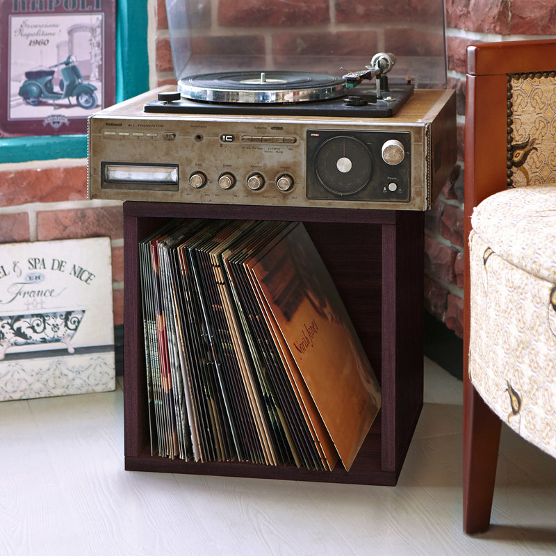 Espresso Vinyl Record Album Storage Cube and Stackable Shelf - Way Basics