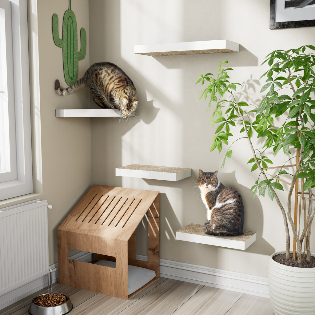 Cat Scratcher Floating Shelf Combo 4 Pack White