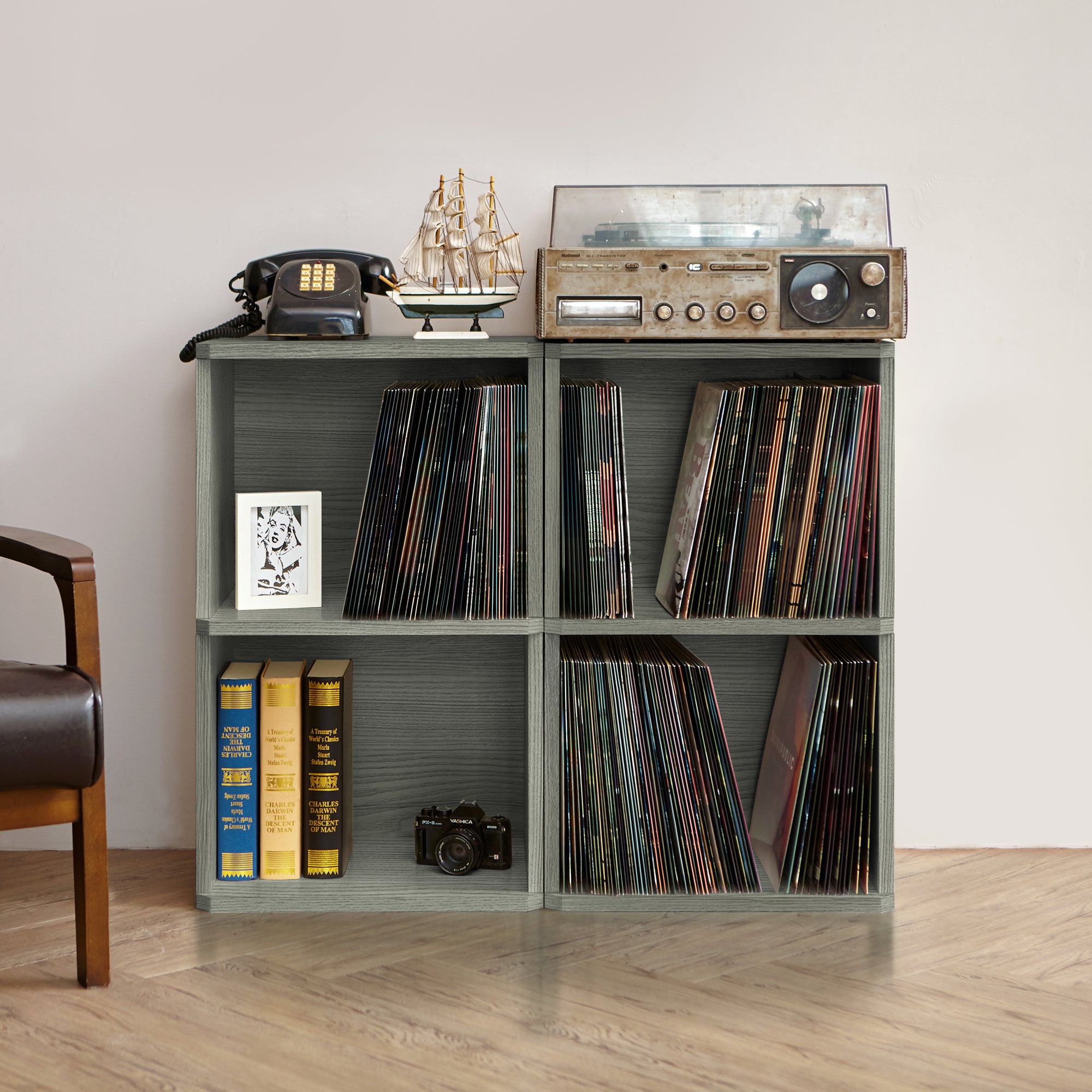 Way Basics Eco Friendly 2 Shelf Vinyl Record Cube Bookcase Espresso
